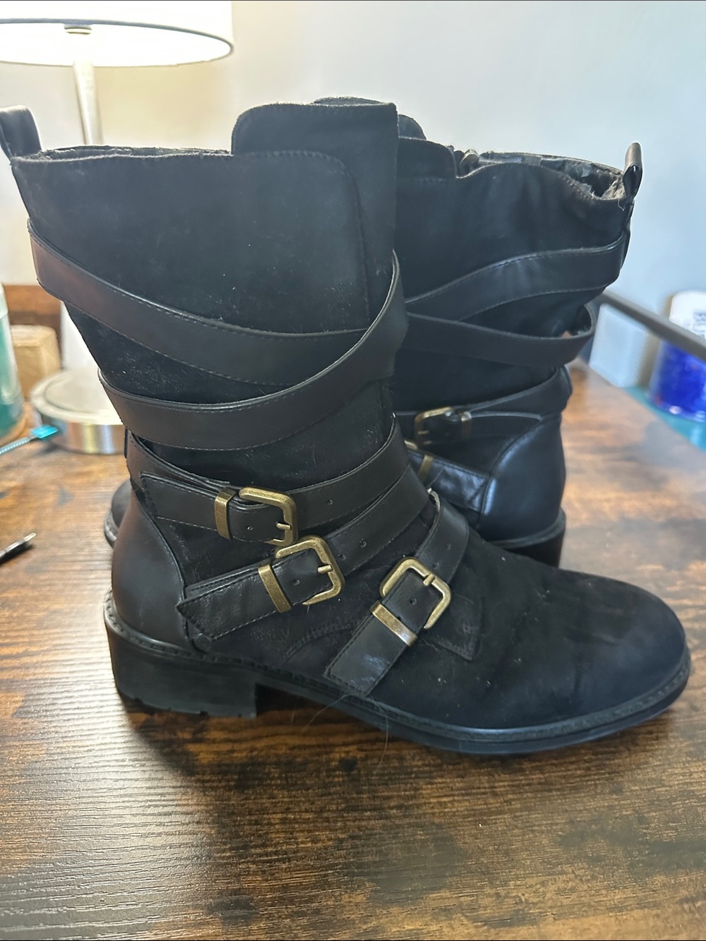 Azura Black Buckle Strap Moto Ankle Boots